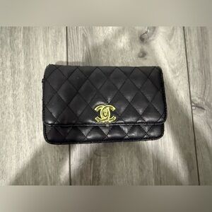 Chanel Black Quilted Wallet with Gold Logo
